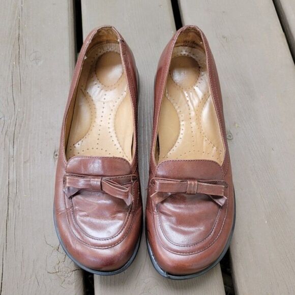 Vintage 90s y2k Dansko Danielle Bow Brown Leather Chunky Lolita Slip-on Loafers - Picture 5 of 7